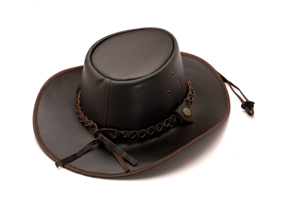 Classic Black Leather Cowboy Hat Knot Detail