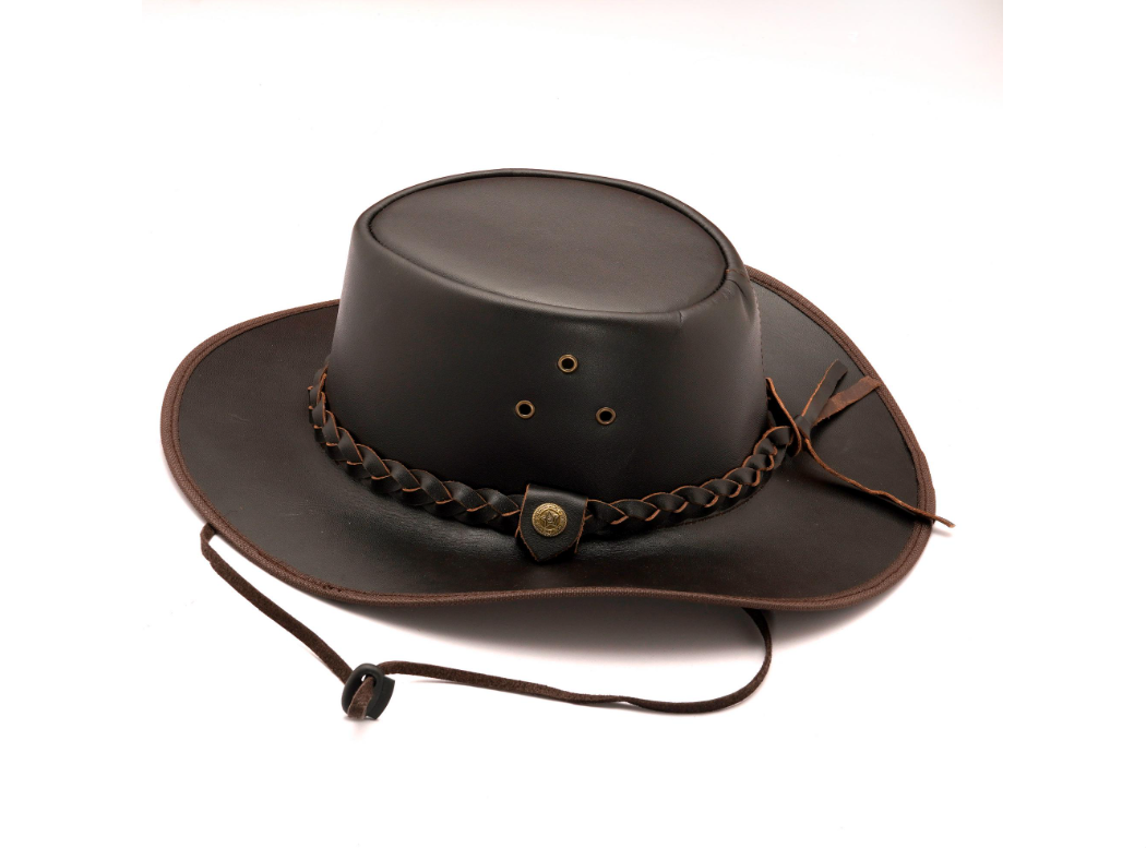 Classic Black Leather Cowboy Hat Knot Detail