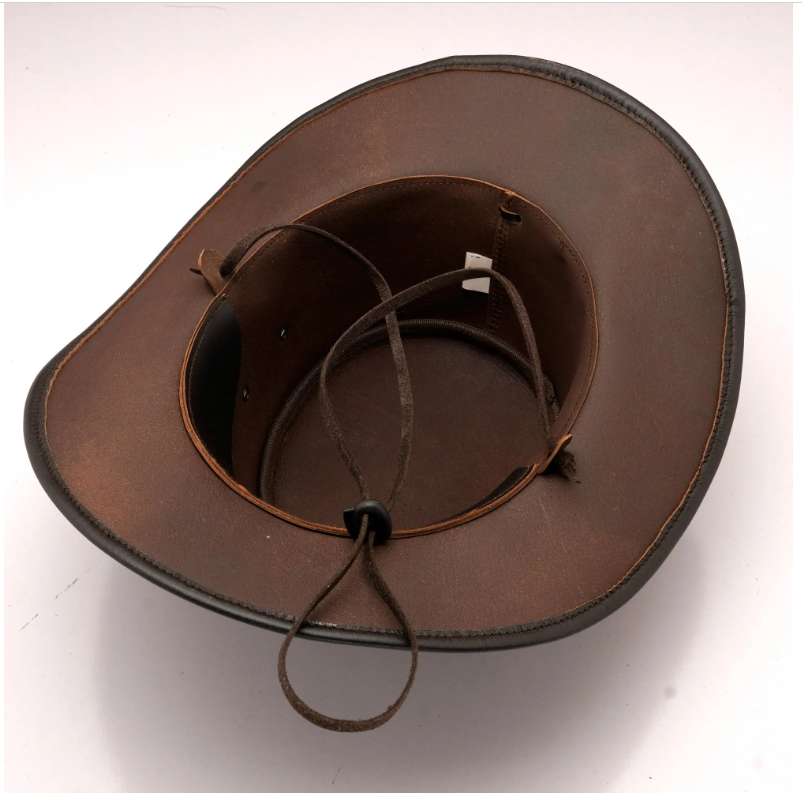 Classic Black Lather Cowboy Hat with Badge Accentmkjn
