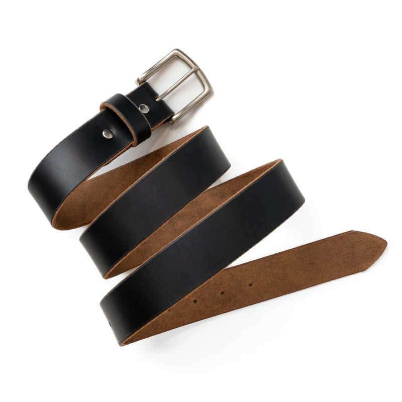 Black with Silver Buckle - Handcrafted Full Grain Leather Belt