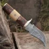 CUSTOM HANDMADE FORGED DAMASCUS Steel Hunting Knife W /Wood & camel bone Handle
