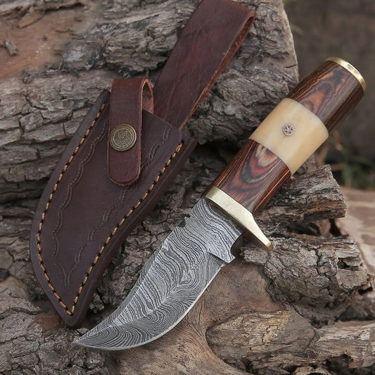 Bowie Knife - Handmade D2 Bowie Knife Steel Hunting Fix Blade - Bull Horn & Leather Handle